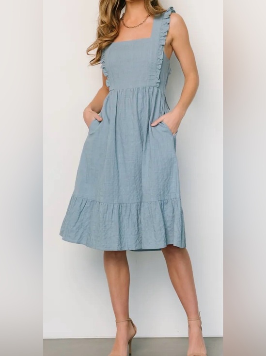 Nwt Baltic Born Xl Gretta Ruffle Tie Back Midi Dress | Dusty Blue